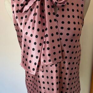 Nine West Pink Satin Polka Dot Bow Neck Blouse